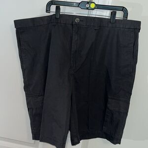 New $55 Haggar men’s flat front 10” Dark Gray Canvas Cargo Shorts 44 Adjustable